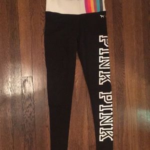Pink Black Leggings With White Band